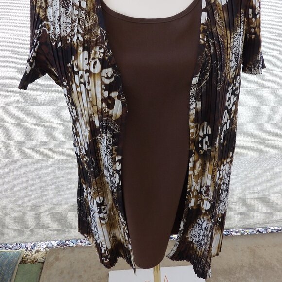 GEORGE  sz Medium SOLID Brown Front Attached to PRINT Jacket BLOUSE - Picture 2 of 3